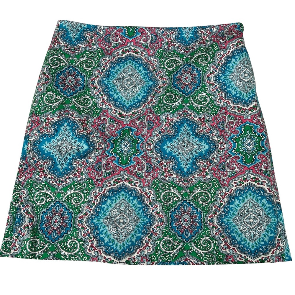 Talbots VTG Blue Patterned Pastels Tile Print A-Line Skirt Women’s size 12
